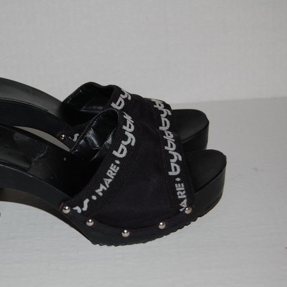 BYBLOS Mare Black SANDALS High Heels Slides OPEN CLOGS size 7 - Picture 3 of 6